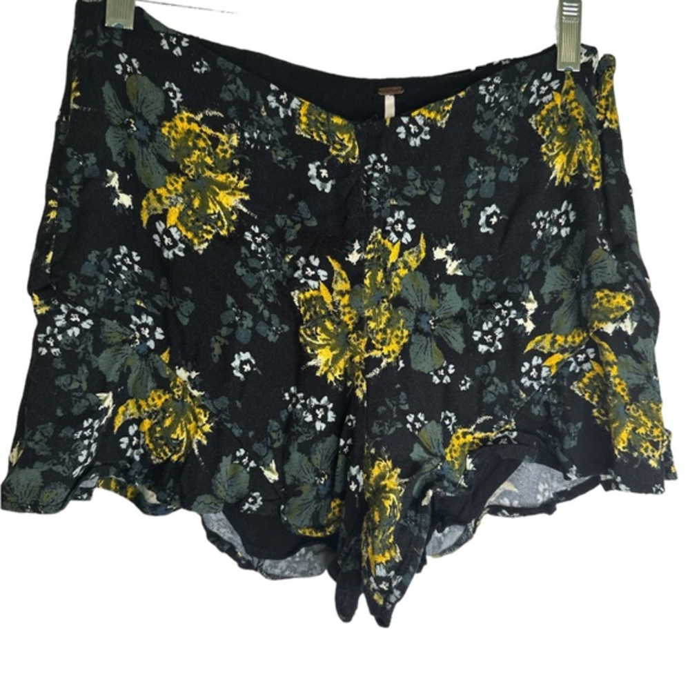 Free People High Waisted Shorts, Fiona Flutter Floral Black/Yellow/Green Size 8